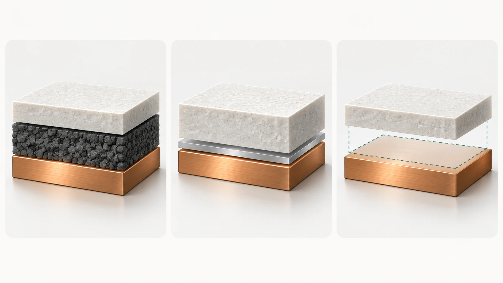 Concept comparison of a graphite anode, lithium-metal foil, and an anode-free structure with no anode material at shipment
