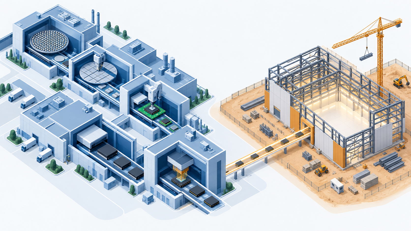 Concept diagram showing the existing plants across Asia and the plant under construction in America joined into one supply chain (AI-generated concept image)