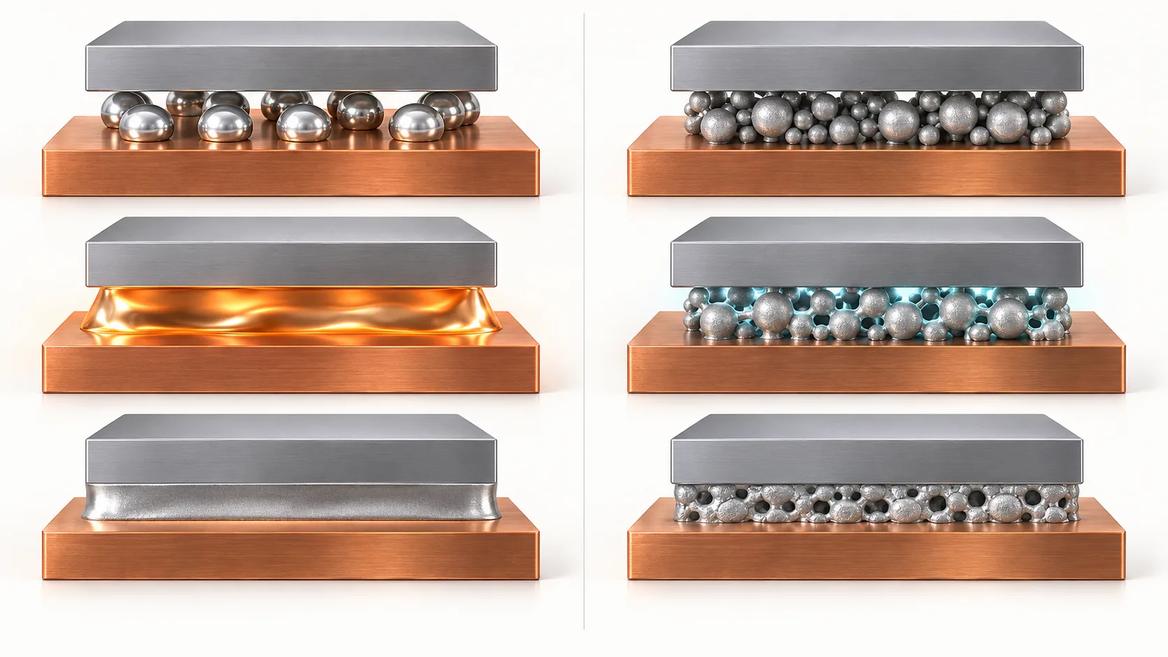 Conceptual illustration of The difference between solder joining and silver sinter joining