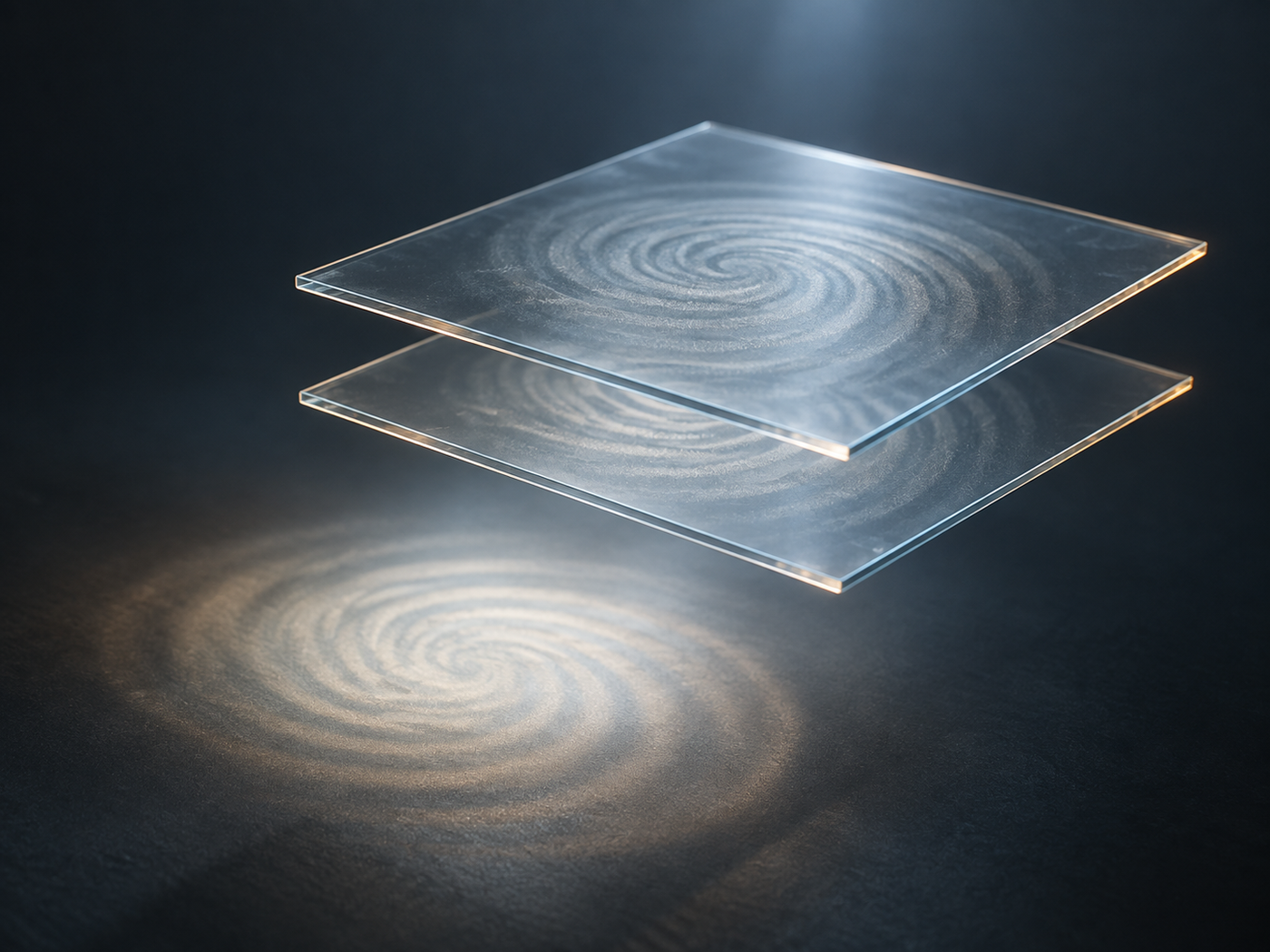 Abstract concept image of light passing through two closely matched transparent sheets to reveal subtle differences