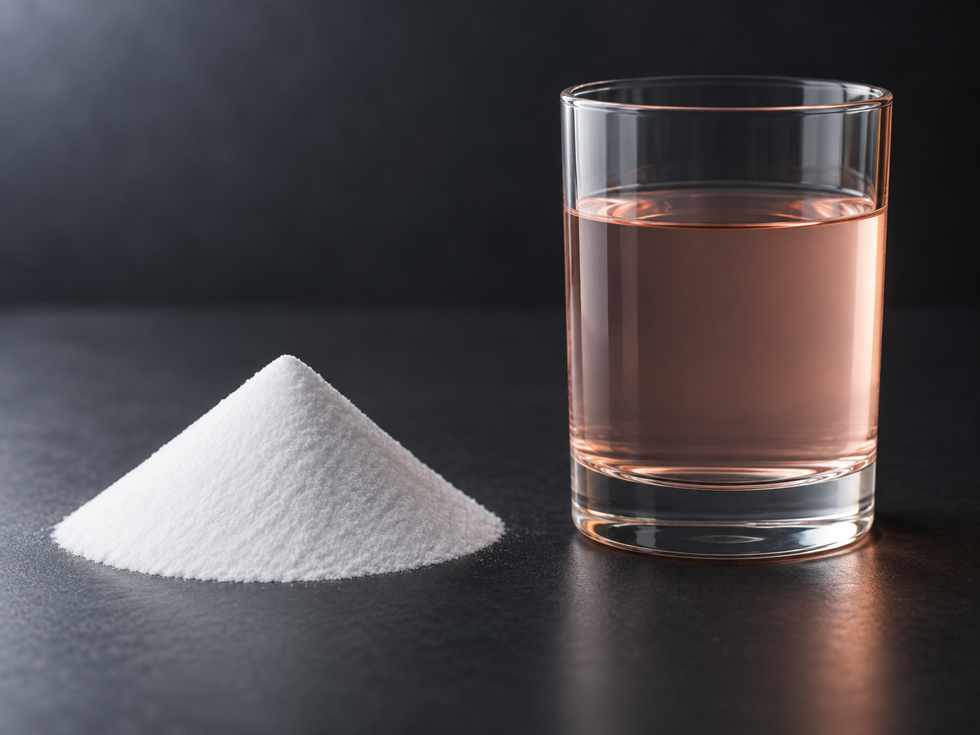 Fig. 8: fine white powder beside a plain glass container of pale liquid