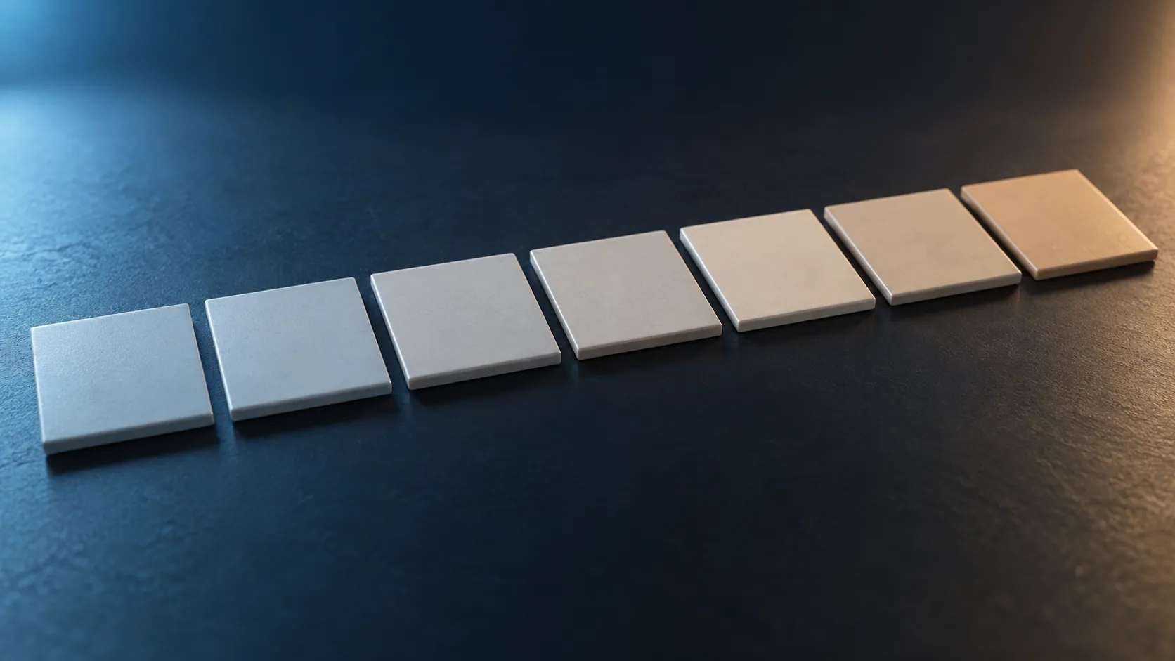 Conceptual image of several visually similar plate samples laid out, each given different properties