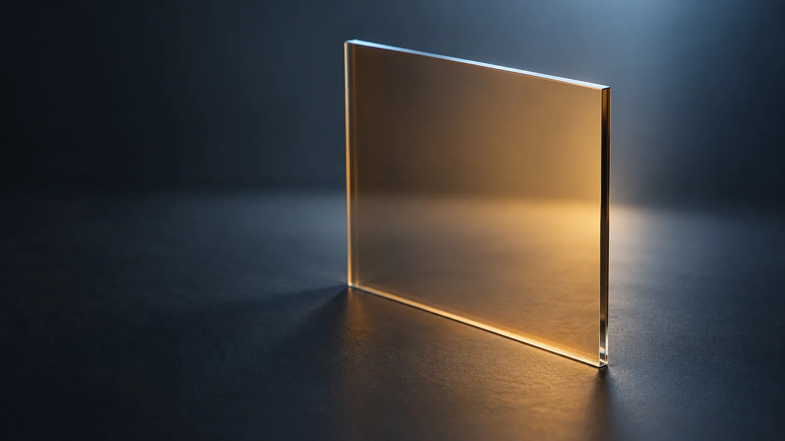 Conceptual image of a plain glass plate against a dark background, soft light shining through it from behind, evenly covered by a very thin translucent film