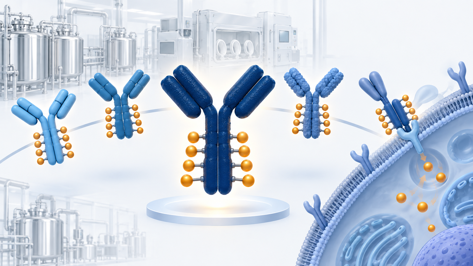 Conceptual diagram: A structure that replaces multiple antibodies with different targets with a single drug linker technology to separate ADCs