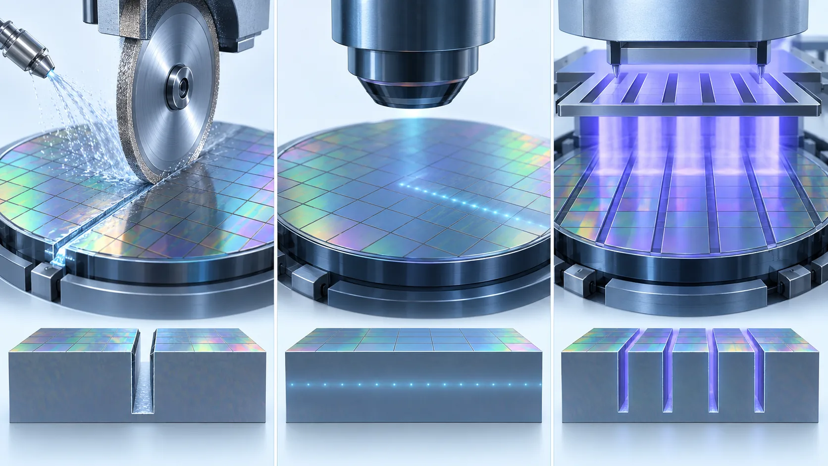 Conceptual illustration of Three dicing methods