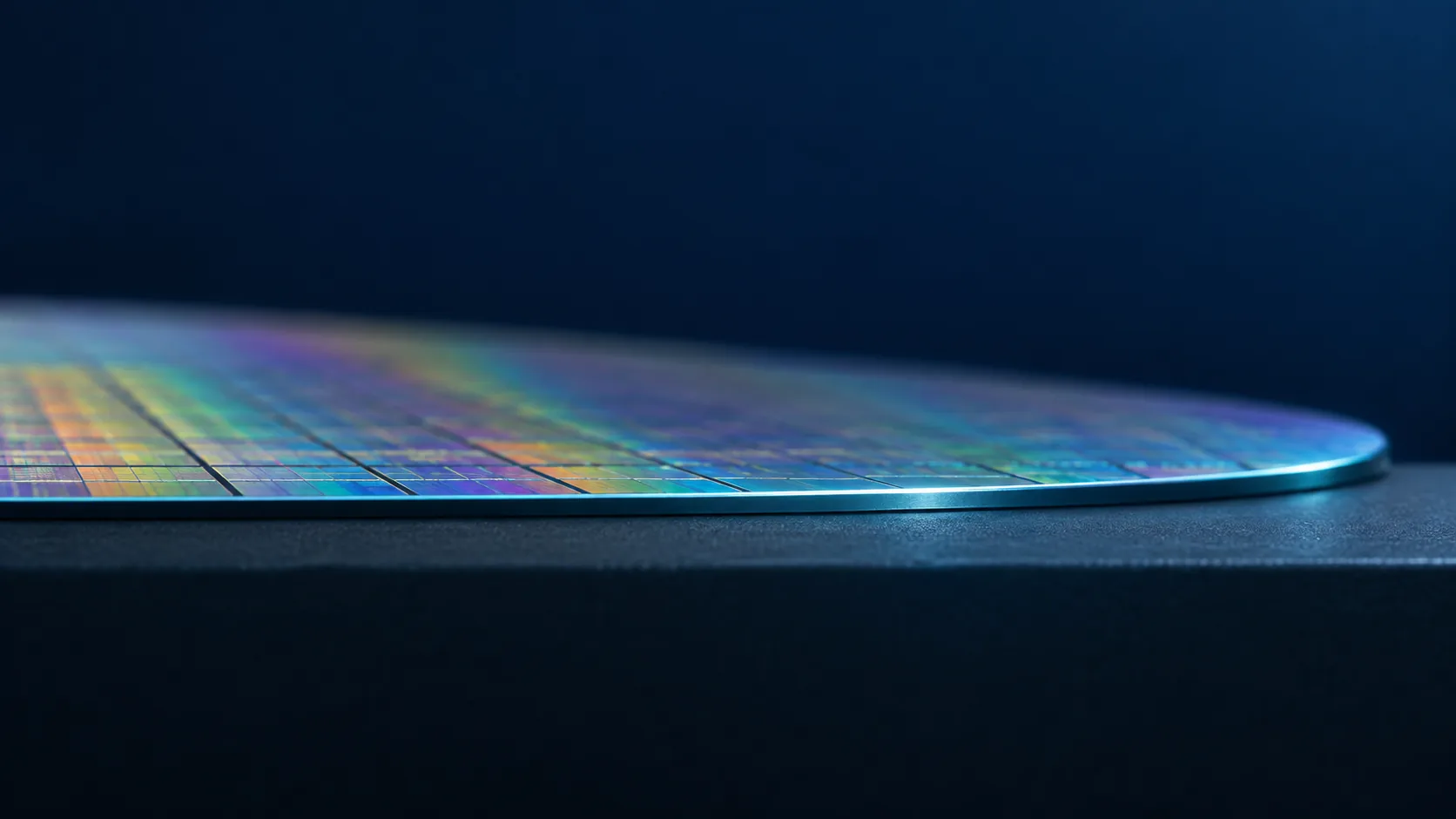 Conceptual image of an extremely thin silicon wafer flexing slightly as it is held
