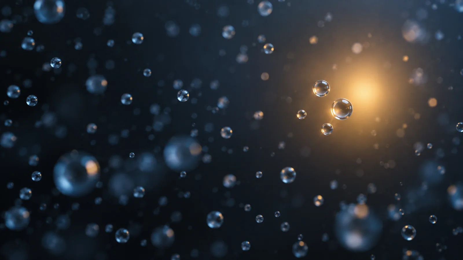 A small translucent ball drifts in a dark space, and an abstract concept image that only a part of it gathers near a light area