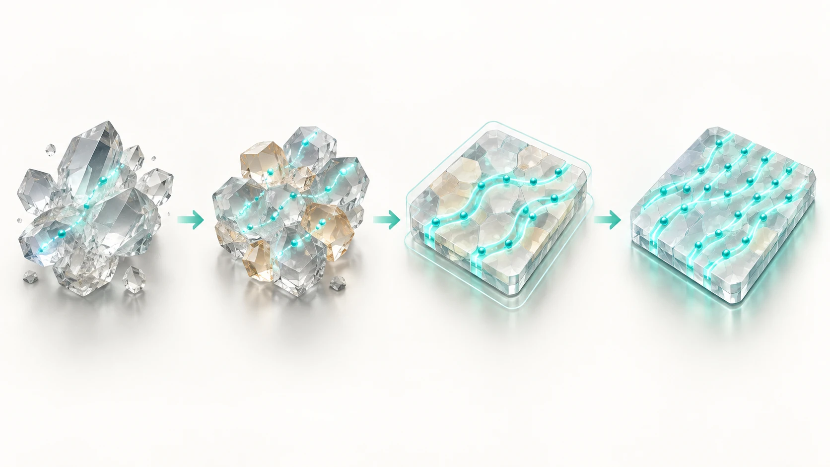 Four-stage concept moving from early materials to complex halides, high-conductivity compounds and more recent reports