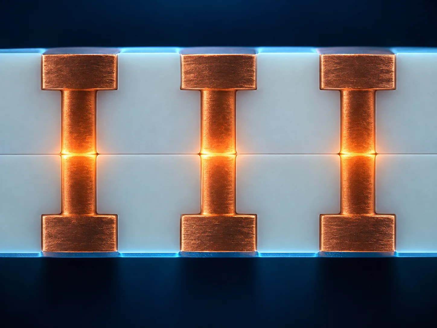 Conceptual image of heating making the upper and lower copper pads expand across the small remaining gap until the metals meet