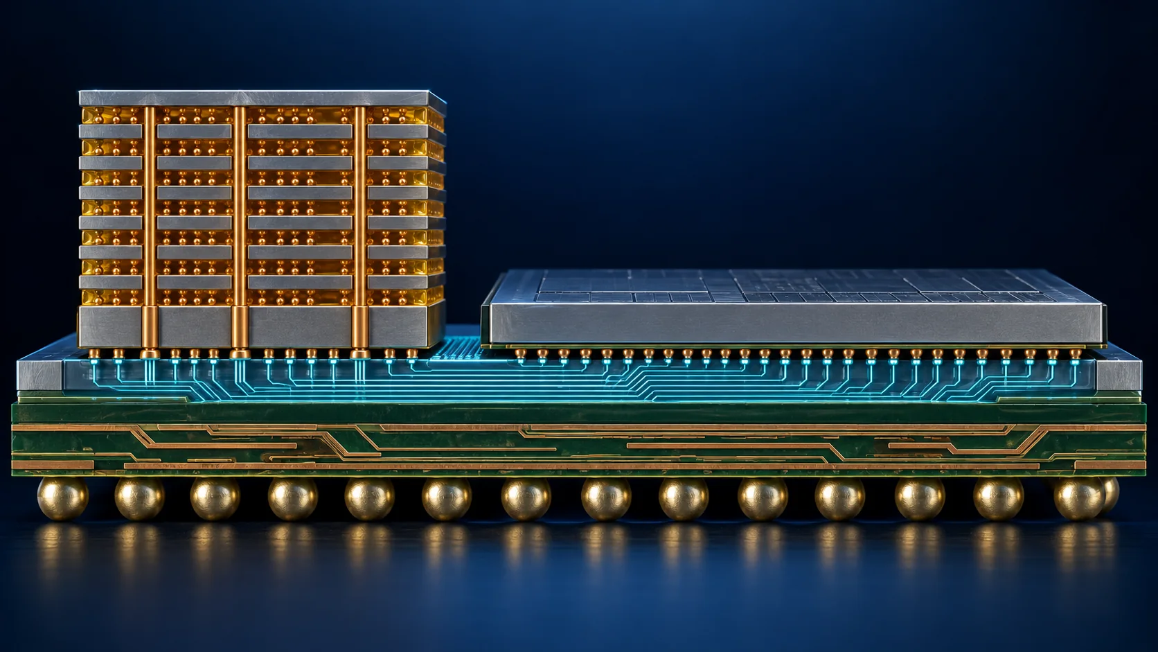Conceptual illustration of Conceptual cross-section of an HBM package