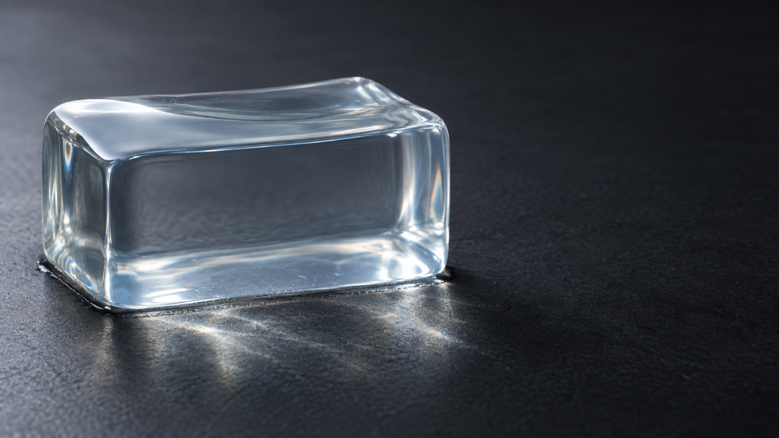 Hero image: a clear, soft block of gel resting on a dark surface