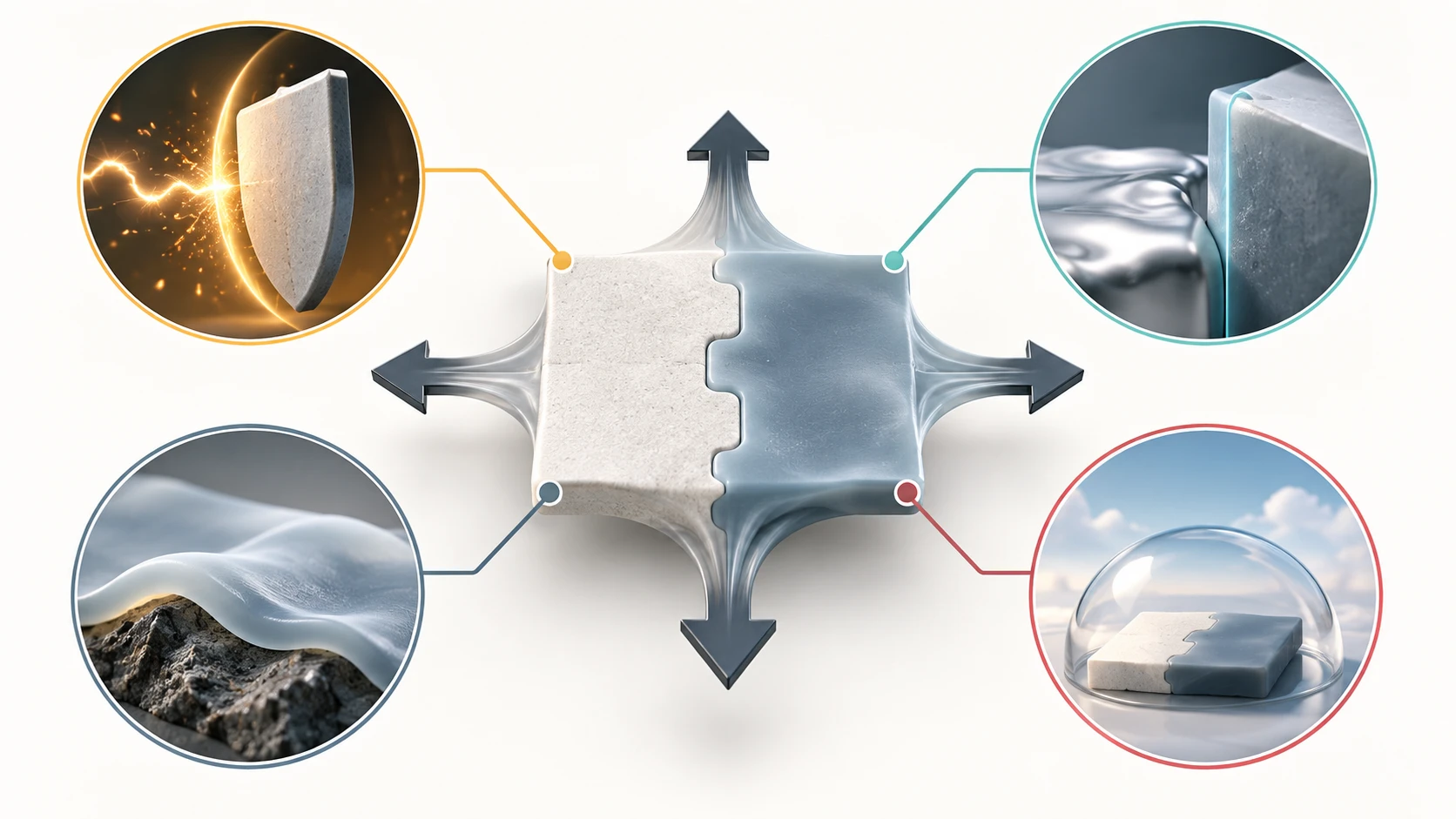 Concept showing high-voltage stability, lithium-side stability, compliant contact and atmospheric handling as four competing requirements
