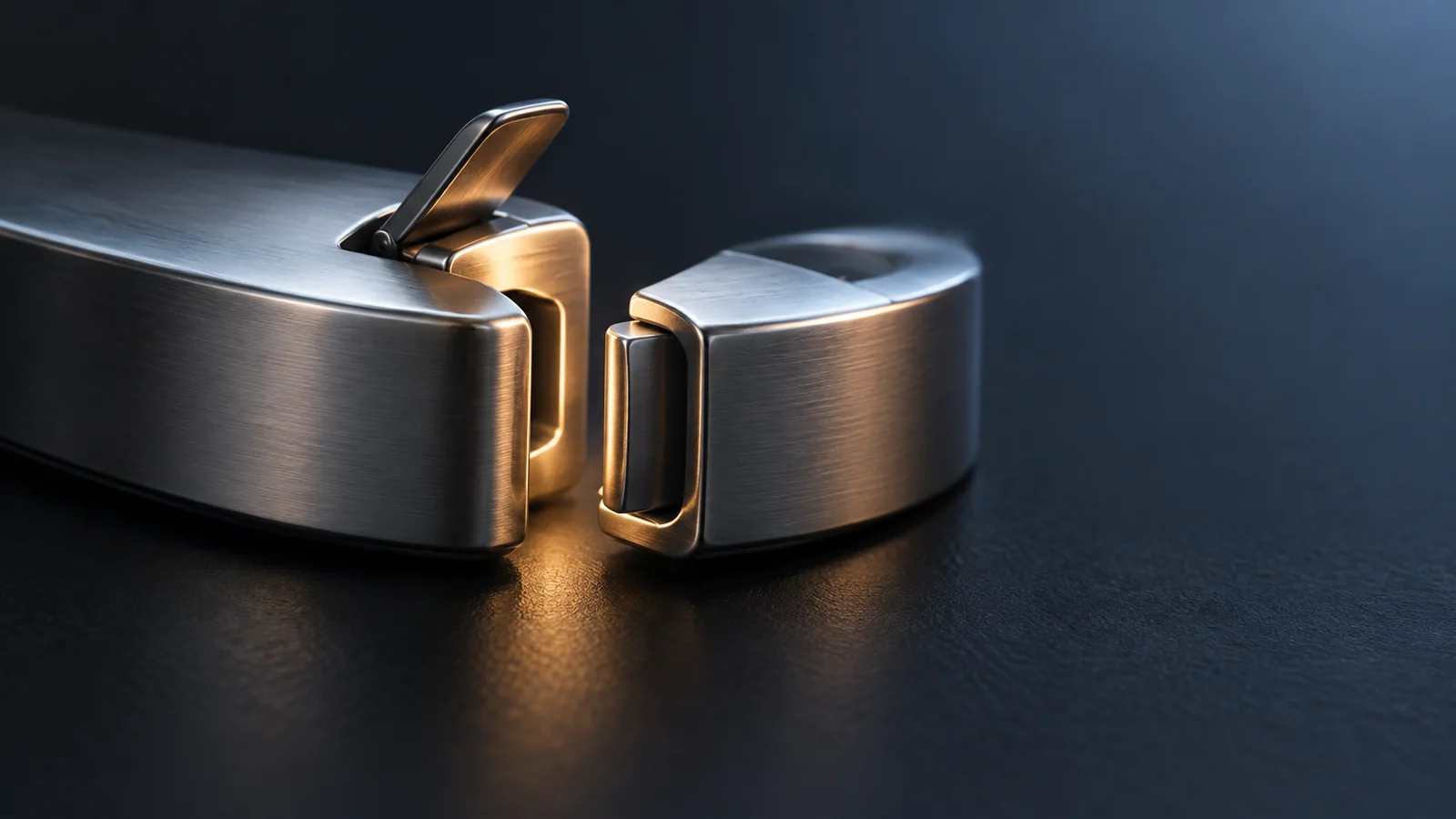 On the dark side, a sleek metal cl  is removed and an abstract concept image with a fixed loose