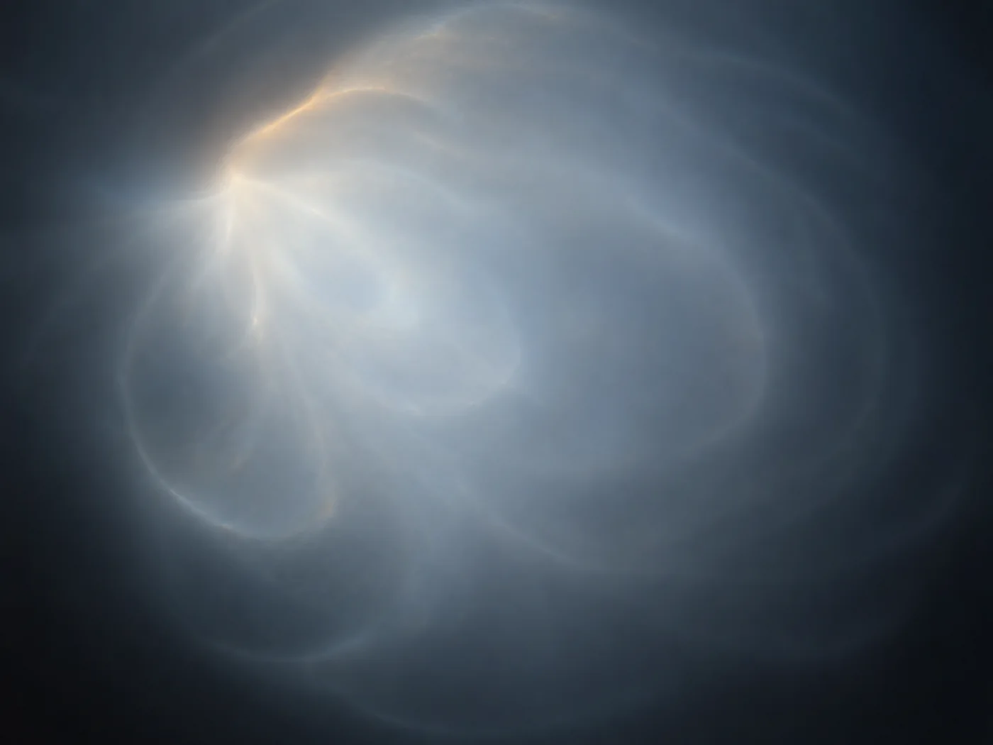 Concept image that softly spreads light milky white turbidity from one point in the clear liquid of the dark background.