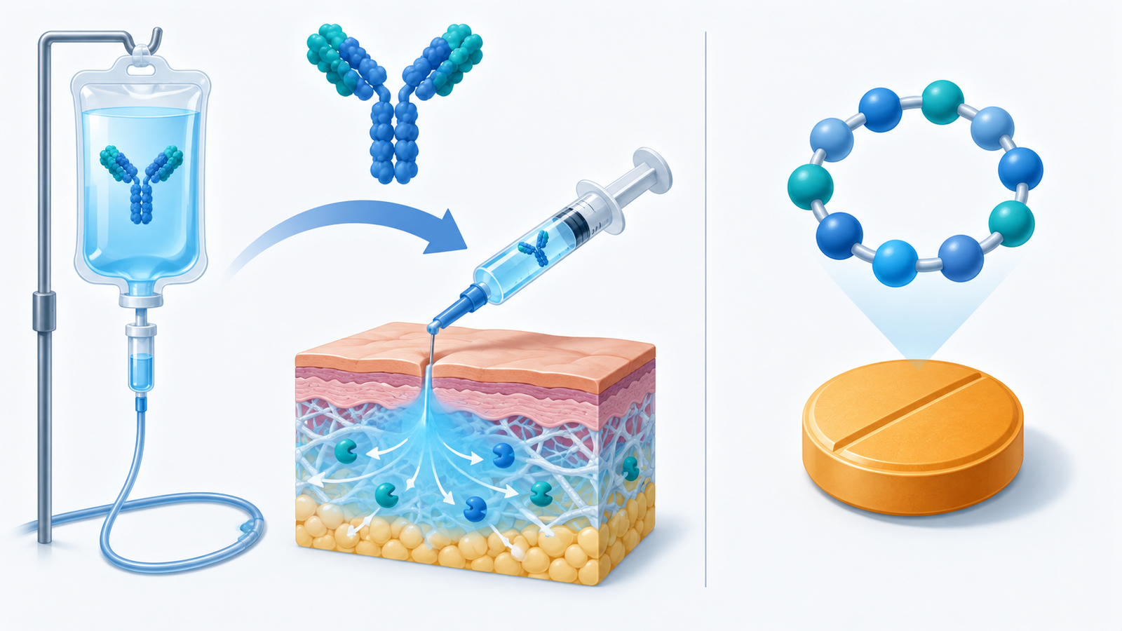 Conceptual diagram: A new form of peptide that can be drunk with the same antibody from drip to subcutaneous injection
