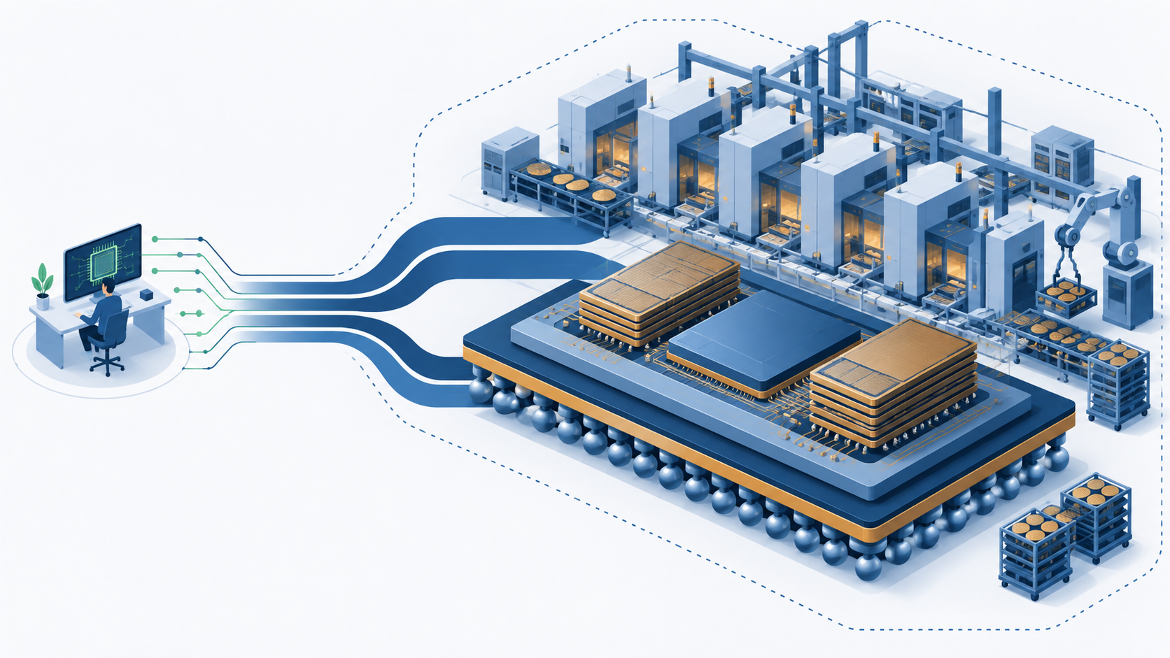 Concept diagram showing a design house reserving back-end capacity ahead of everyone else (AI-generated concept image)