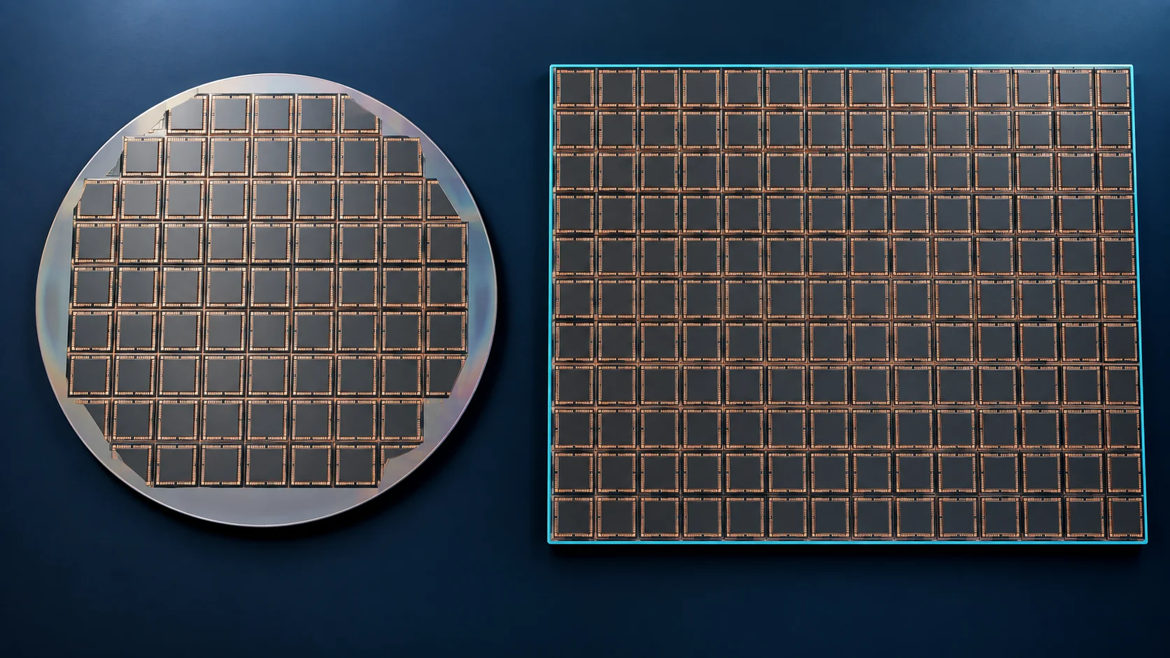 Conceptual illustration of Units per sheet from a round wafer and from a rectangular panel