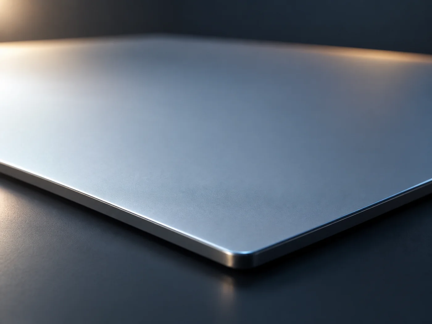 Conceptual image of a smooth, pale grey-blue flat surface against a dark background, showing an even sheen under light from an angle