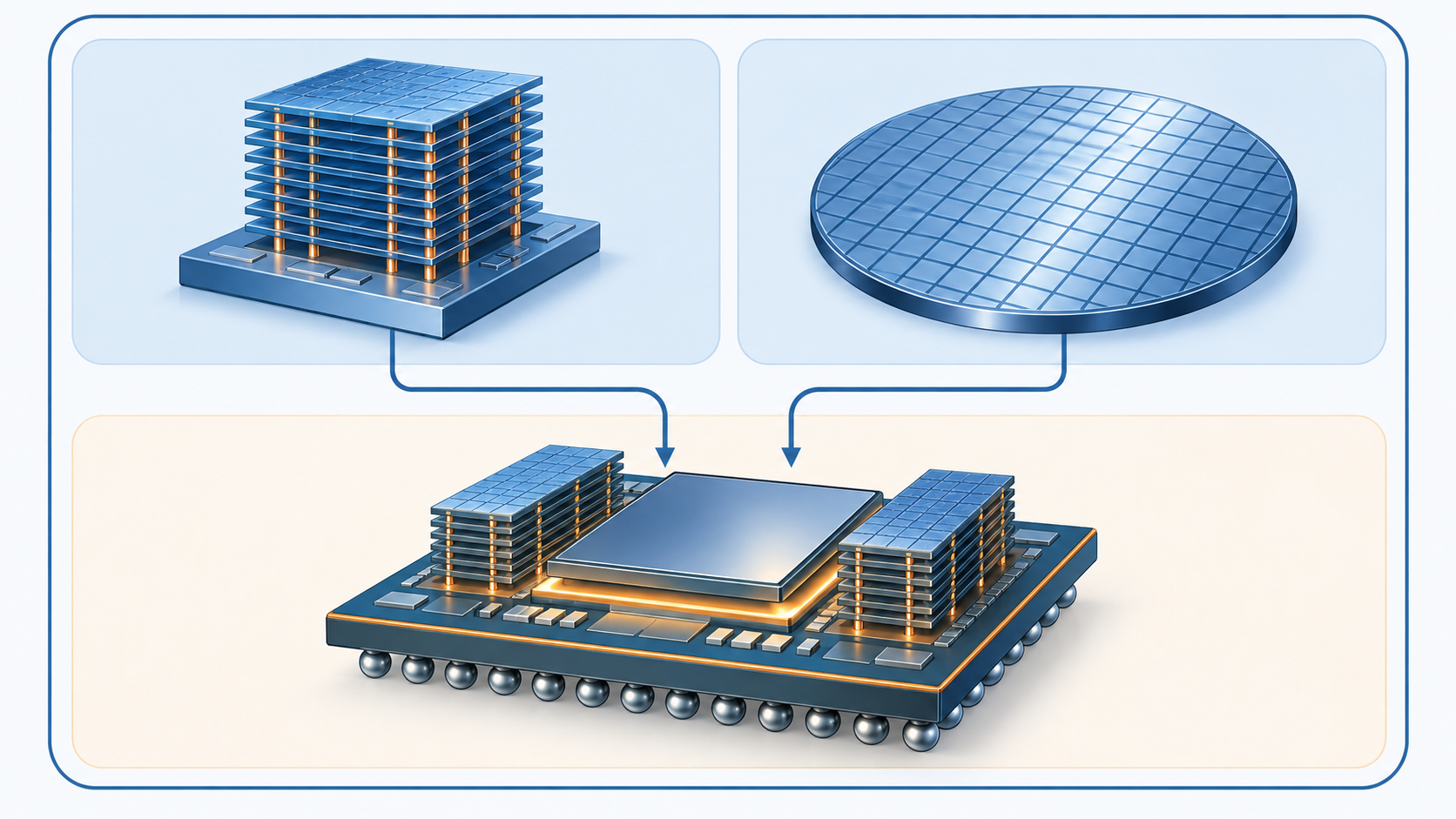 Concept diagram showing an IDM that holds memory, logic and packaging inside one company (AI-generated concept image)