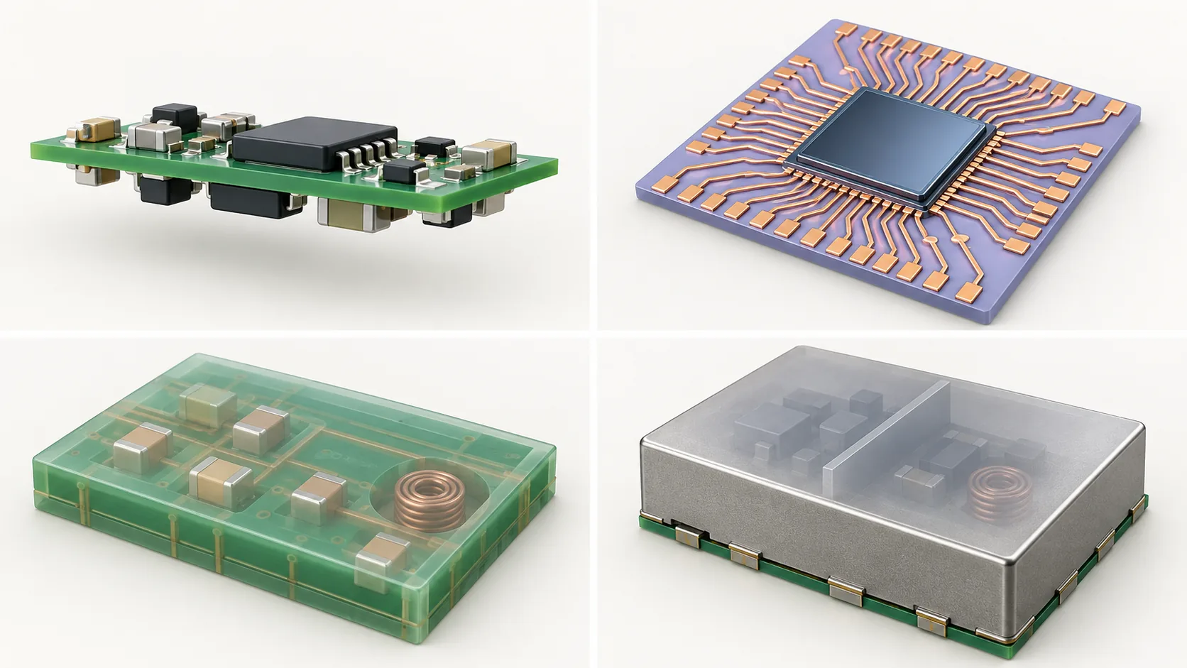 Conceptual illustration of The four technologies that make SiP work