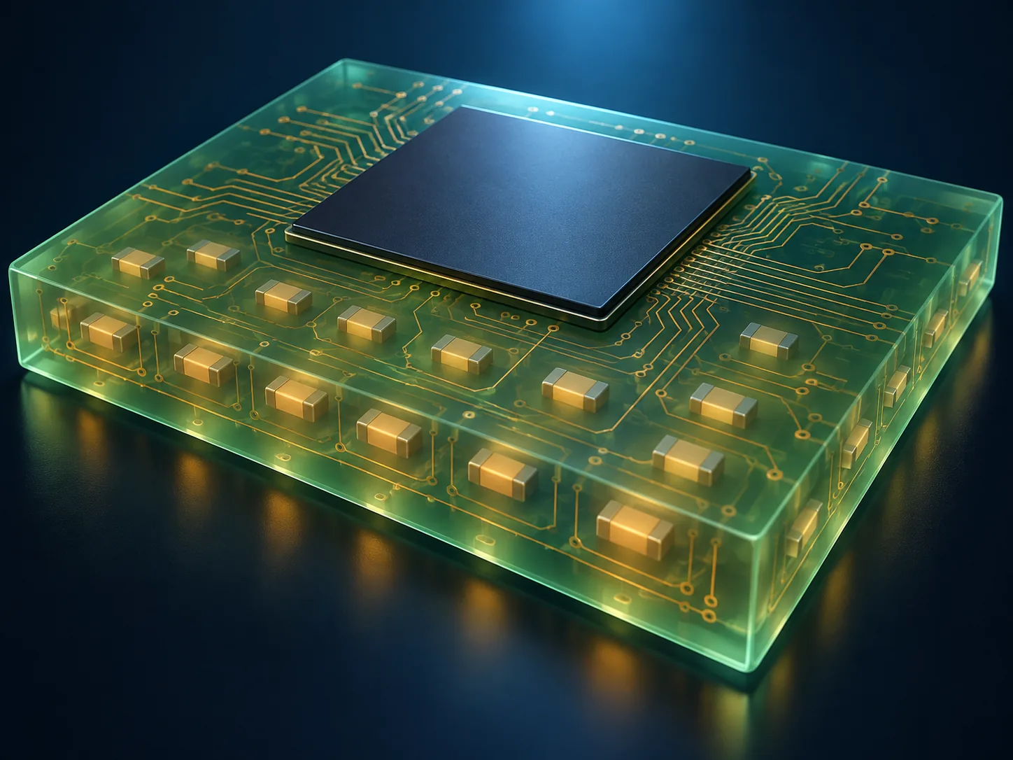 Conceptual image of small rectangular components neatly embedded inside a board rendered semi-transparent