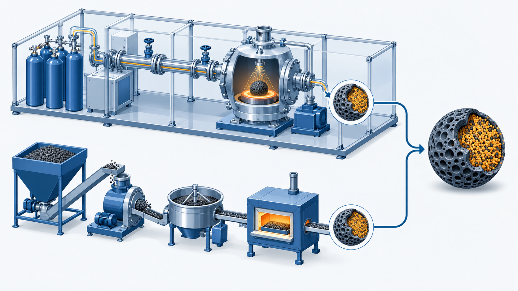 Conceptual illustration: Two paths to reach the same material without using dangerous gases in the process