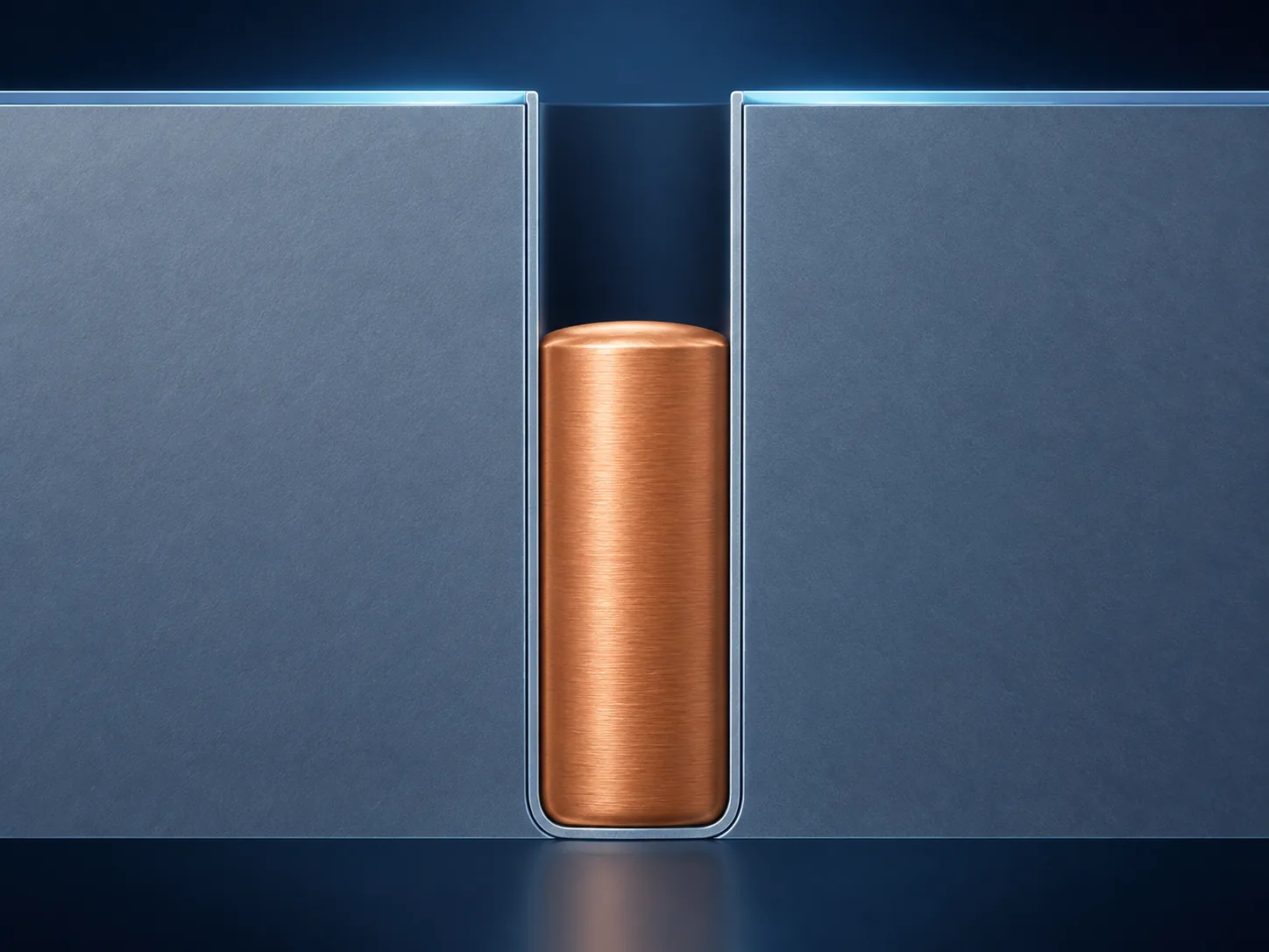Cross-sectional impression of copper growing from the base of a narrow deep hole and filling it upward without leaving a cavity