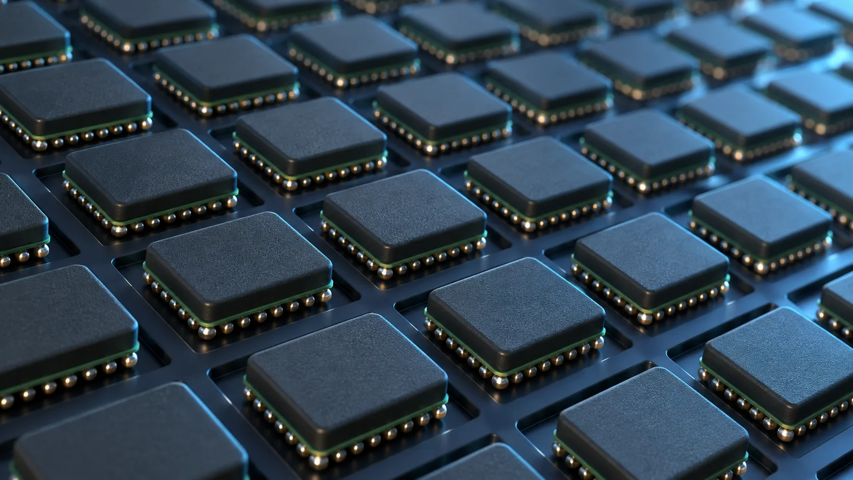 Conceptual image of semiconductor packages encapsulated in black resin arranged in a regular grid