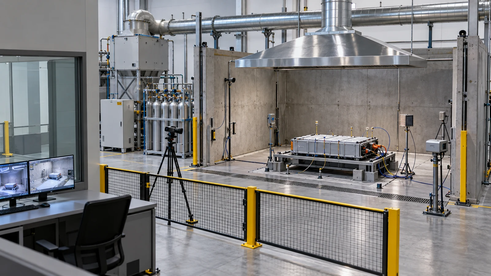 A module test is monitored from a remote observation booth