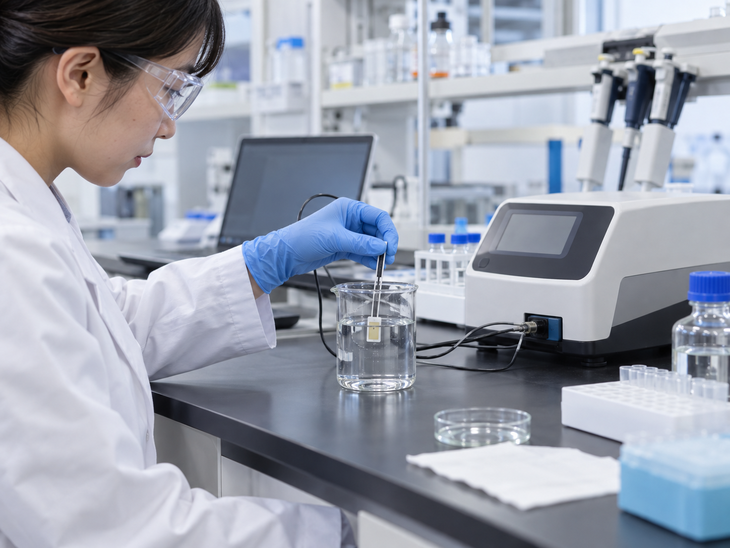 Fig. 2: a laboratory bench for calibration in solution