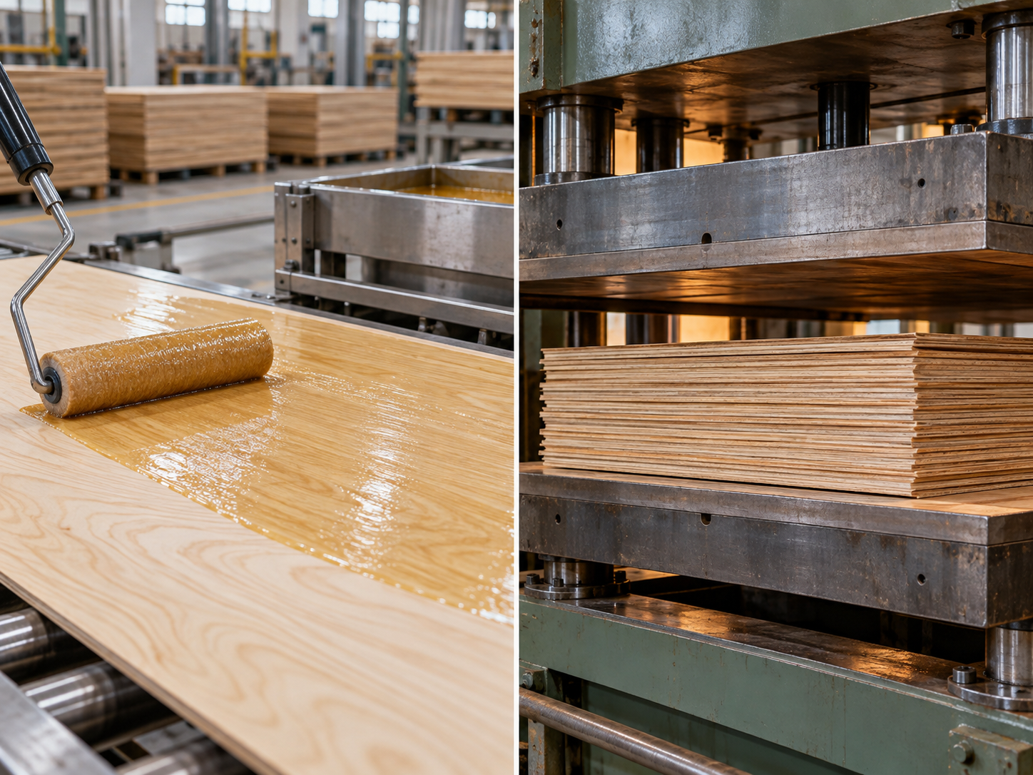 Fig. 6: bonding plywood (apply adhesive, then hot-press)