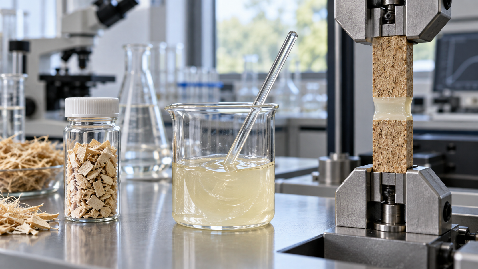 Hero image: from plant raw materials to adhesive, and to bonded wood and paper