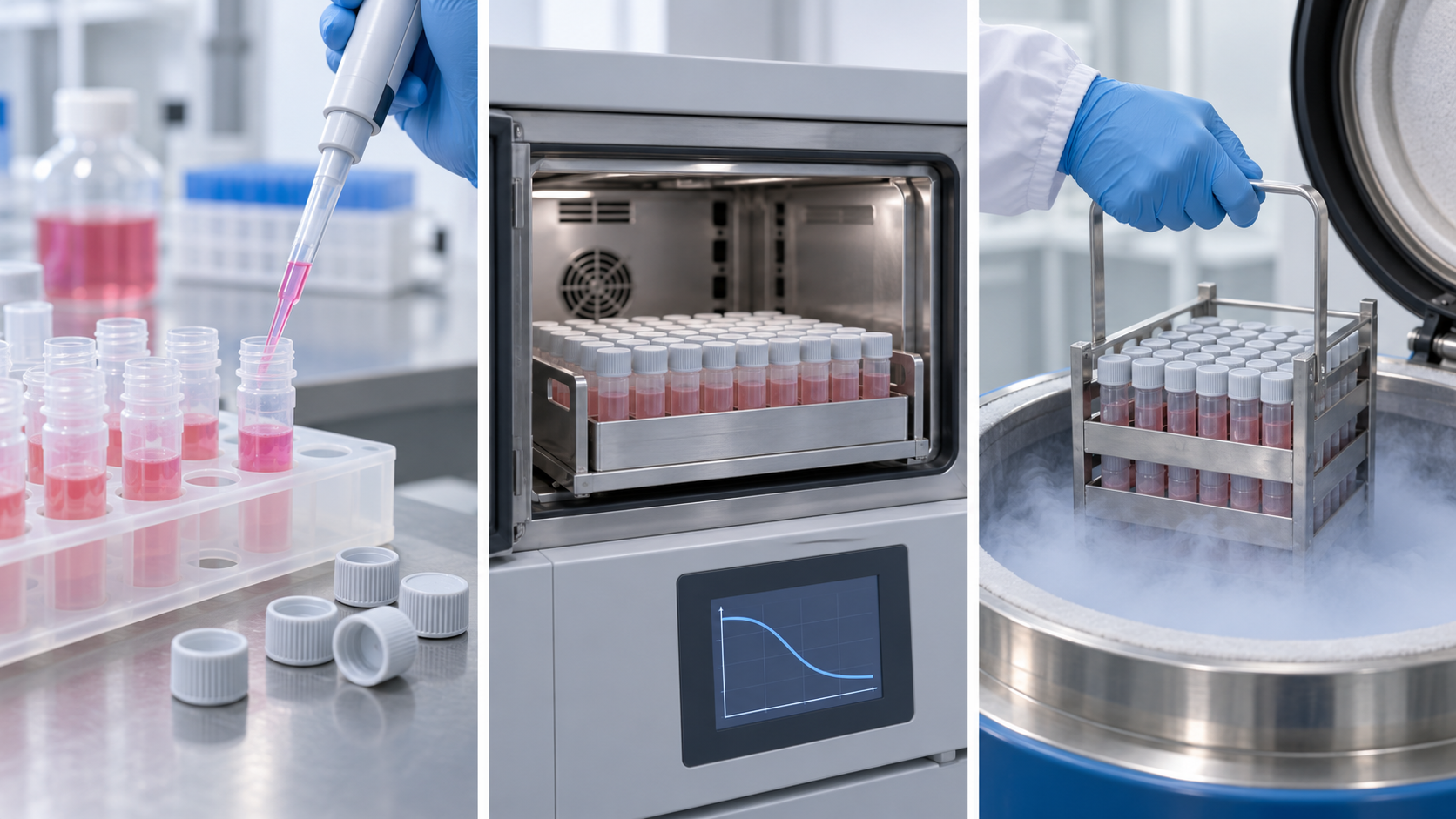 Vials are filled, cooled and moved into cryogenic storage