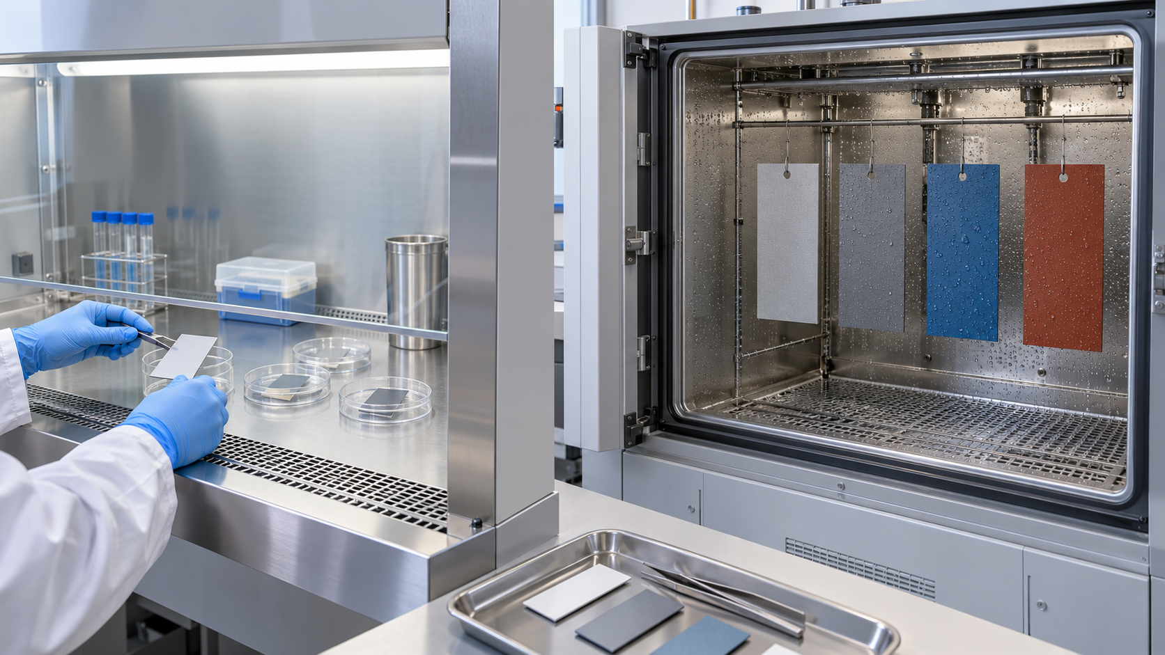 Antimicrobial and corrosion behavior are evaluated separately