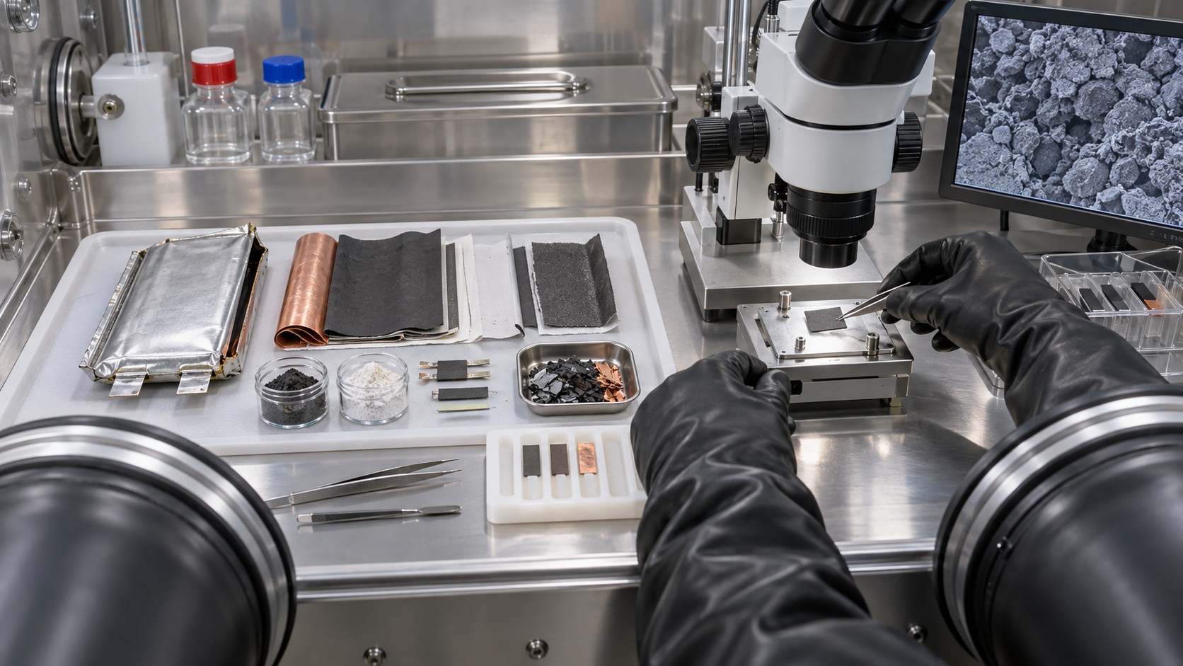 Post-mortem analysis disassembles a used cell to inspect its electrodes