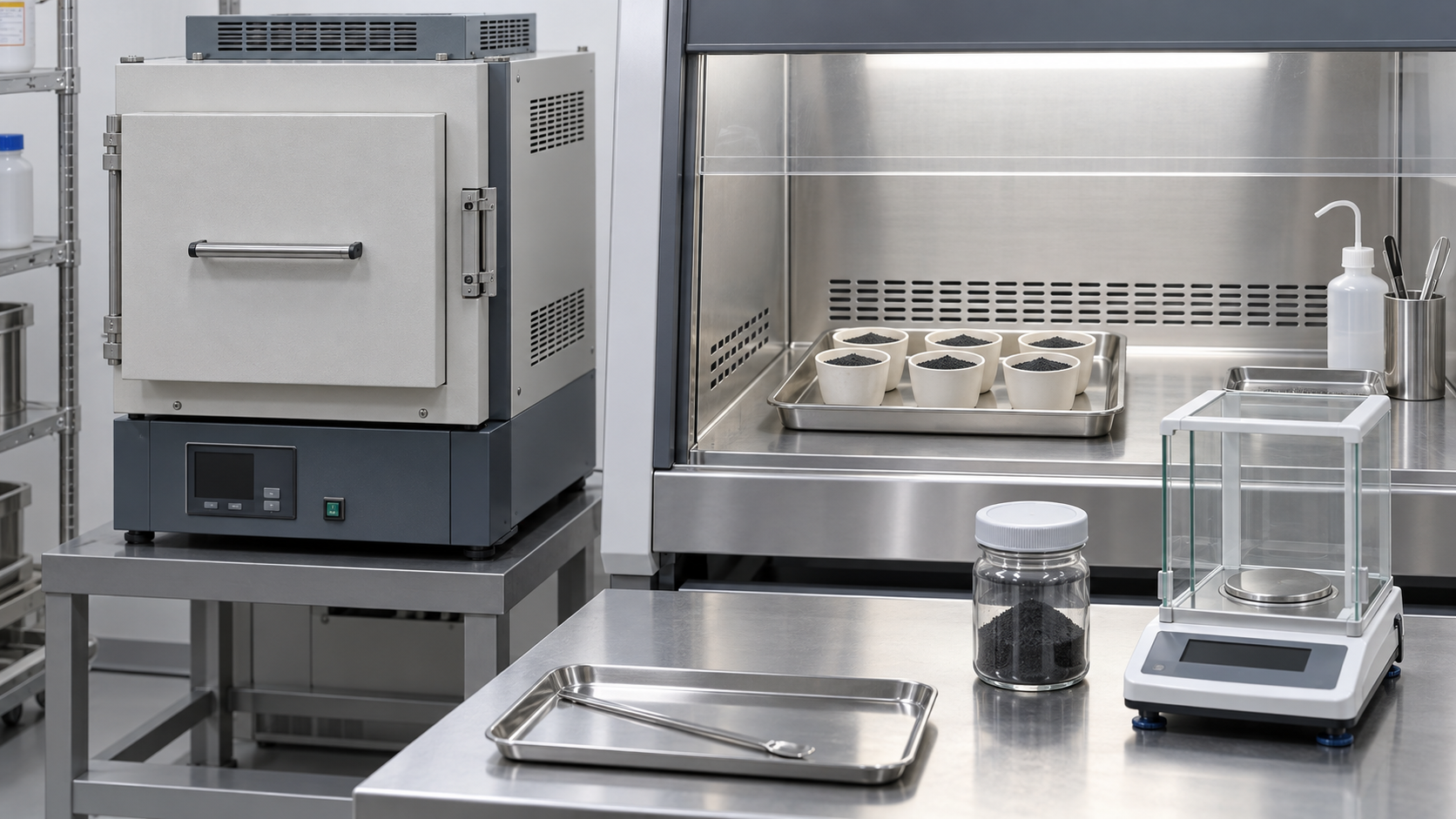 A cooled calcined powder is sampled for inspection