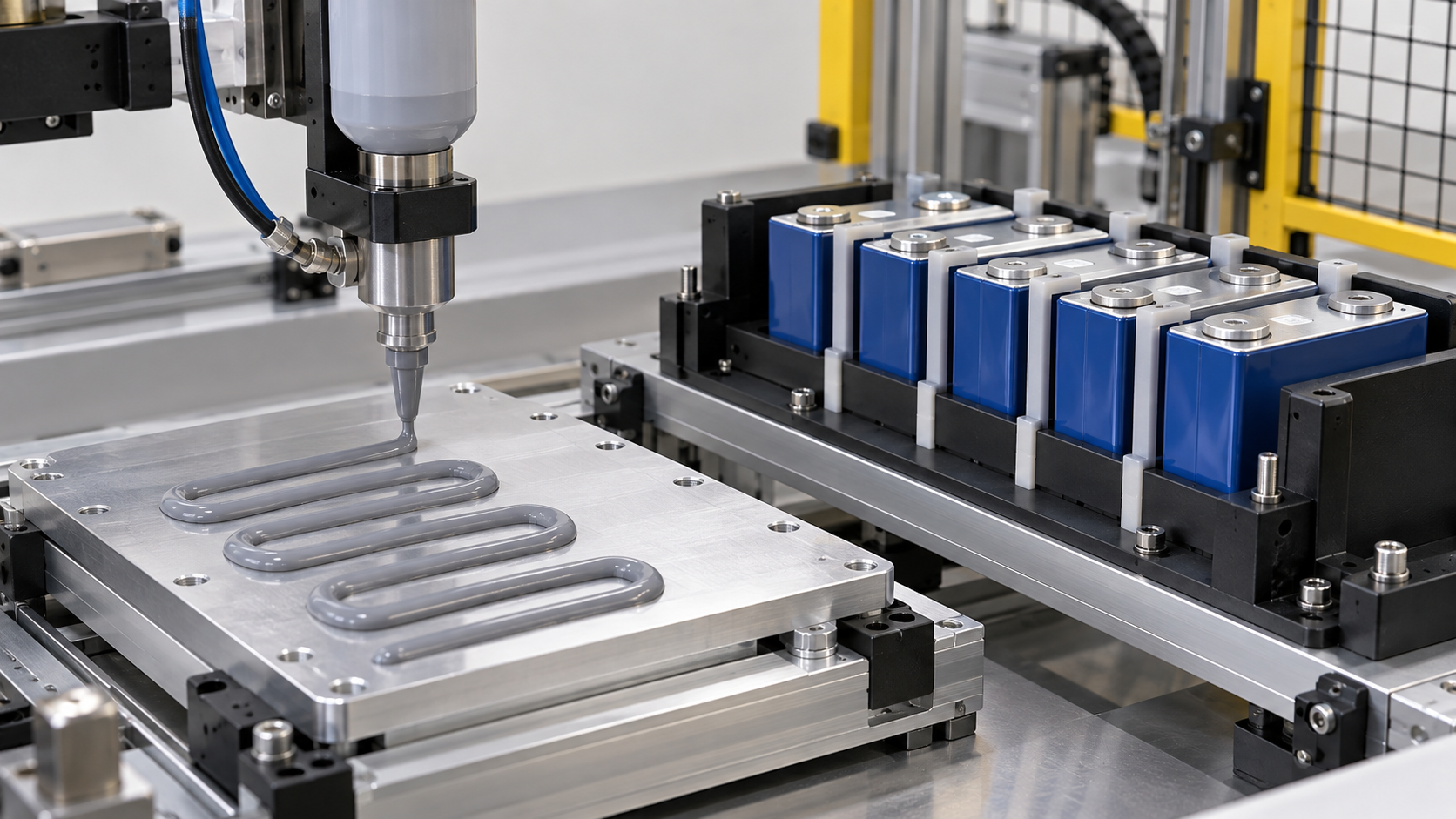 Material is dispensed onto the cooling plate before cells are placed