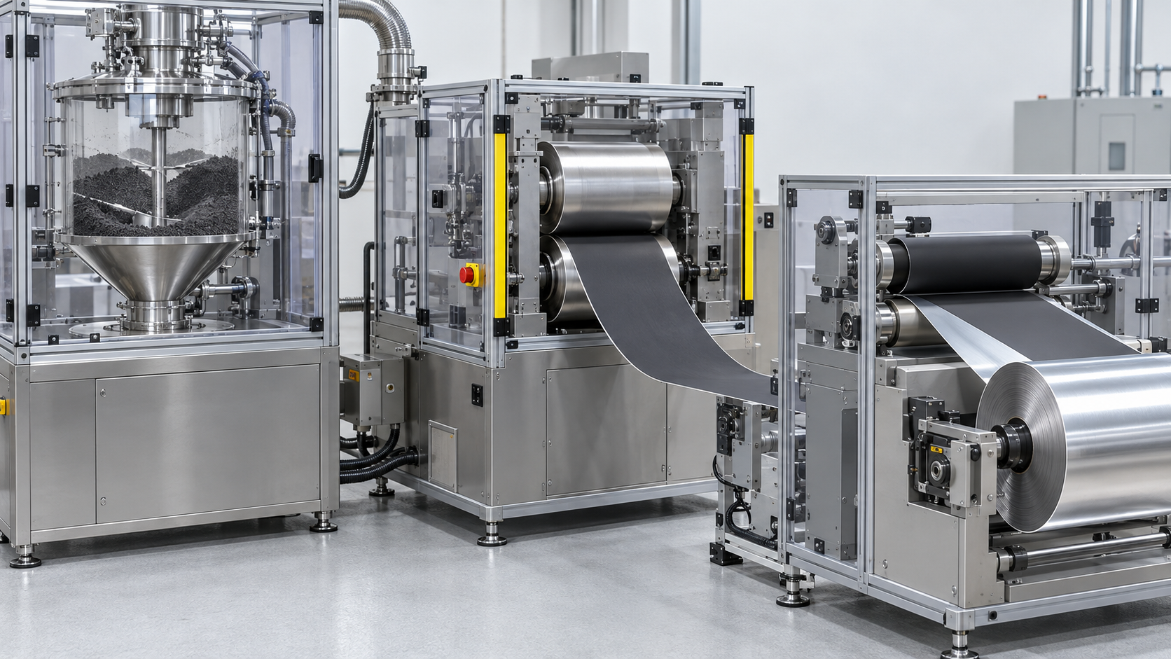 Mixed powders are calendered into a cohesive film and laminated onto foil