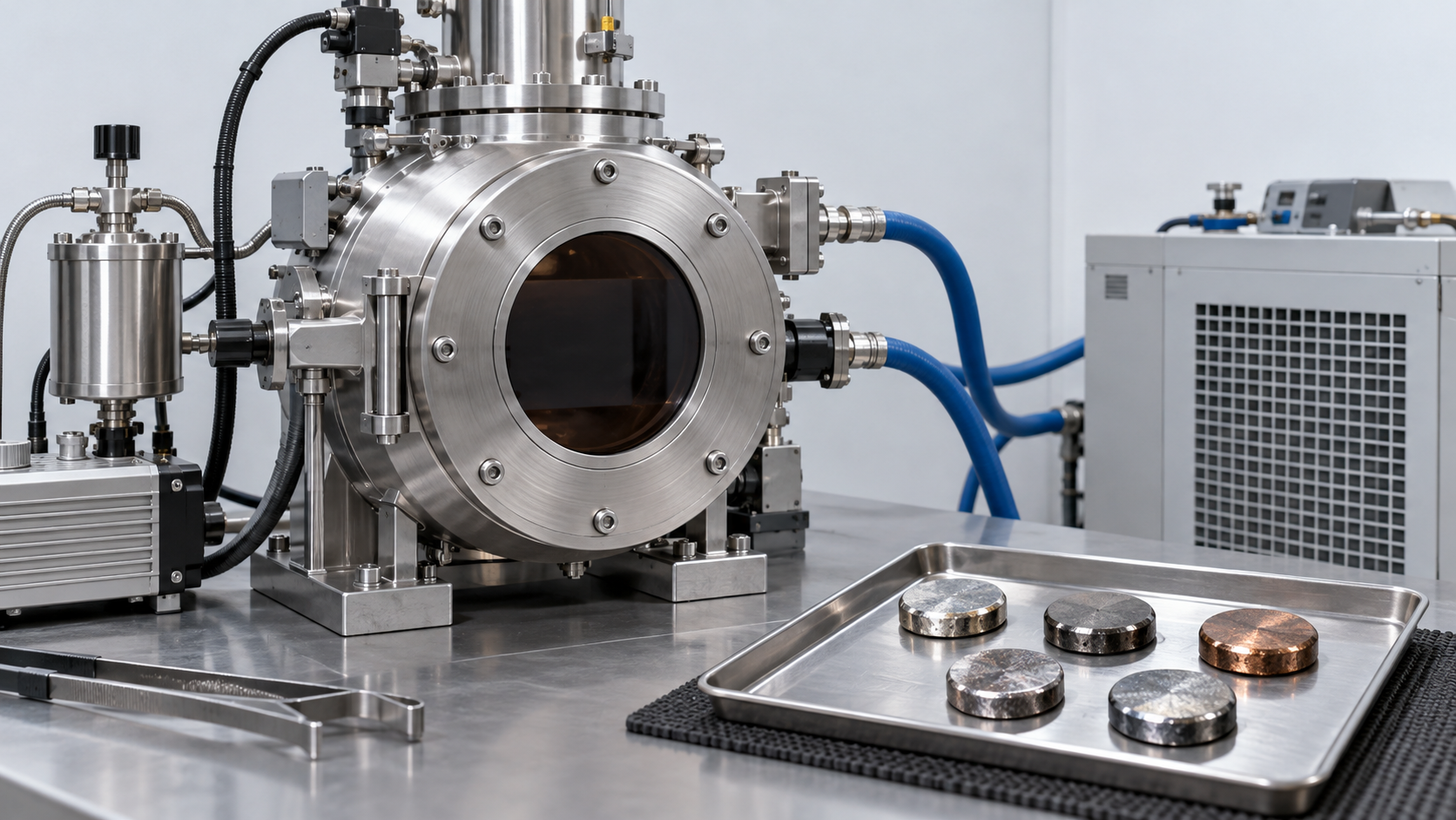 A furnace illustrates alloy specimen preparation from multiple elements