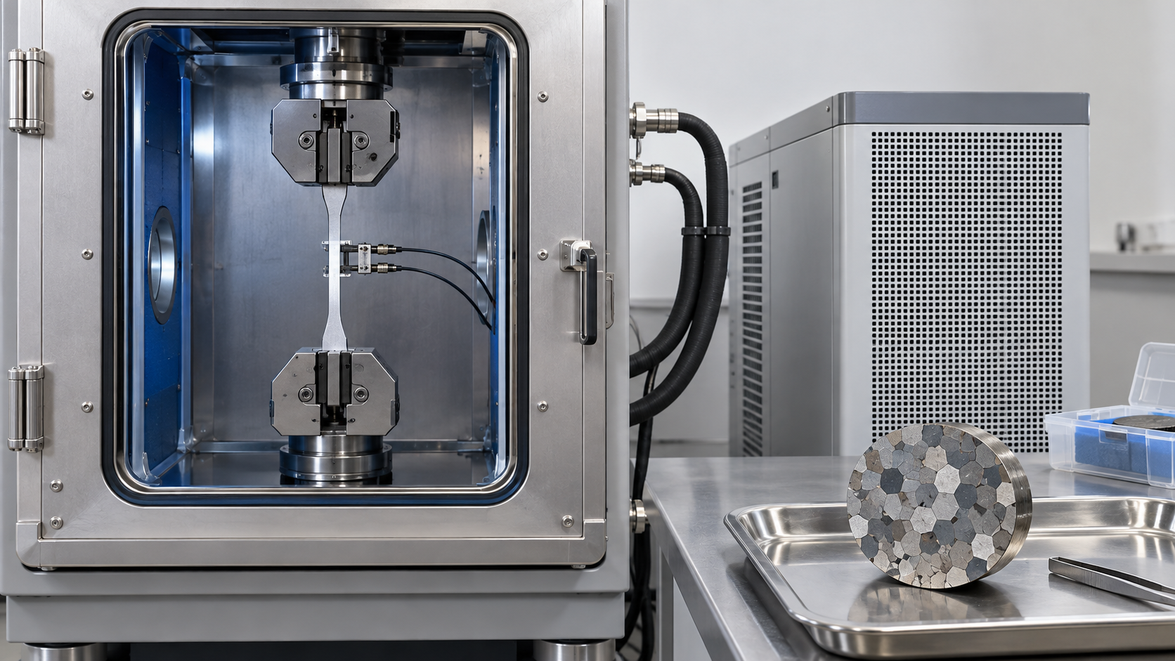 Tensile testing at controlled temperature is combined with separate microstructural examination