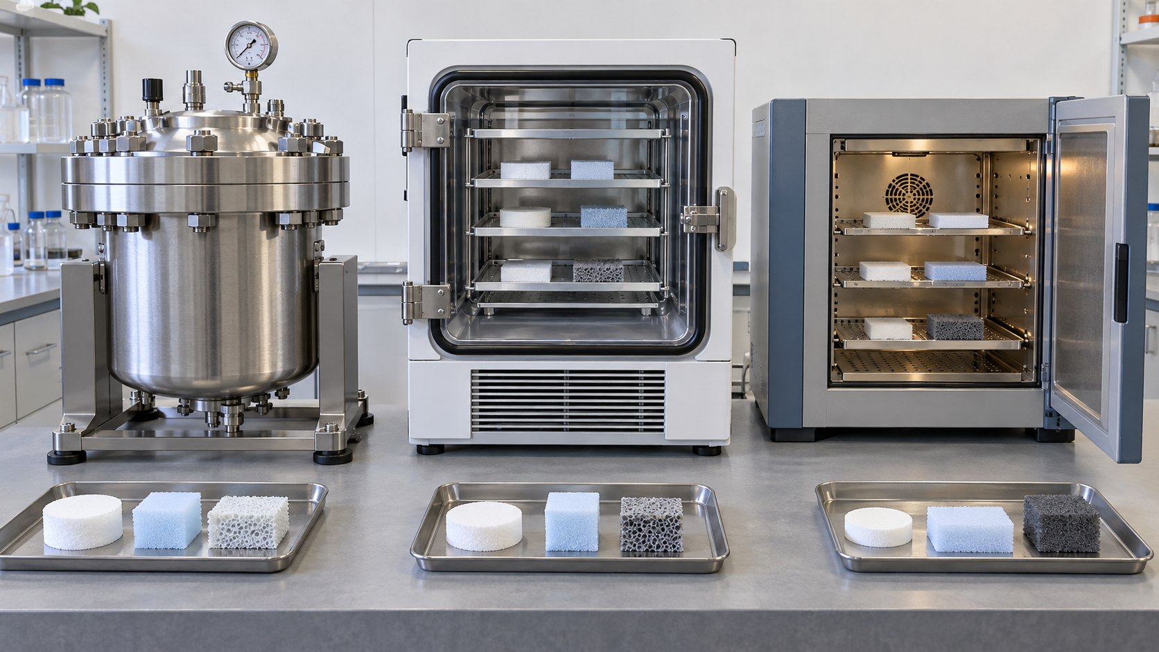 Supercritical, freeze and conventional drying are separate alternatives