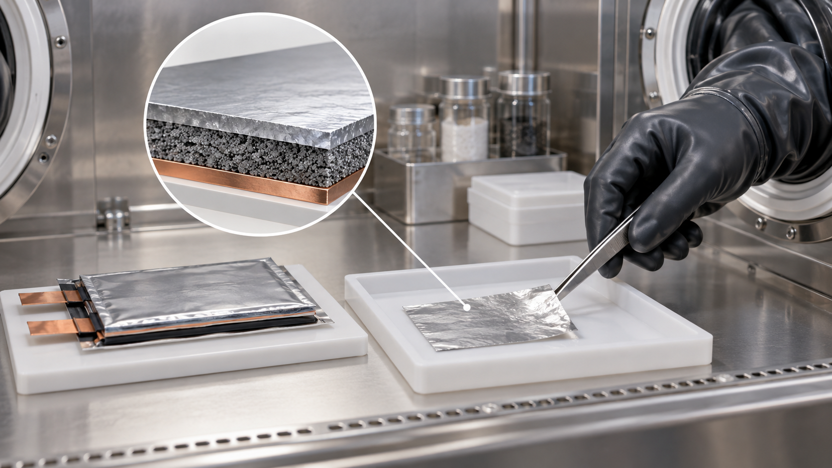 A thin metal foil is handled in an inert research environment
