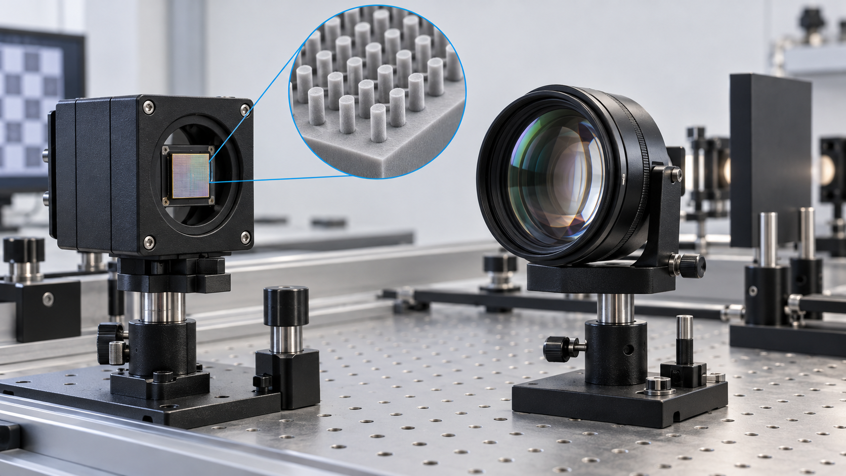 A curved lens and flat optical chip are compared