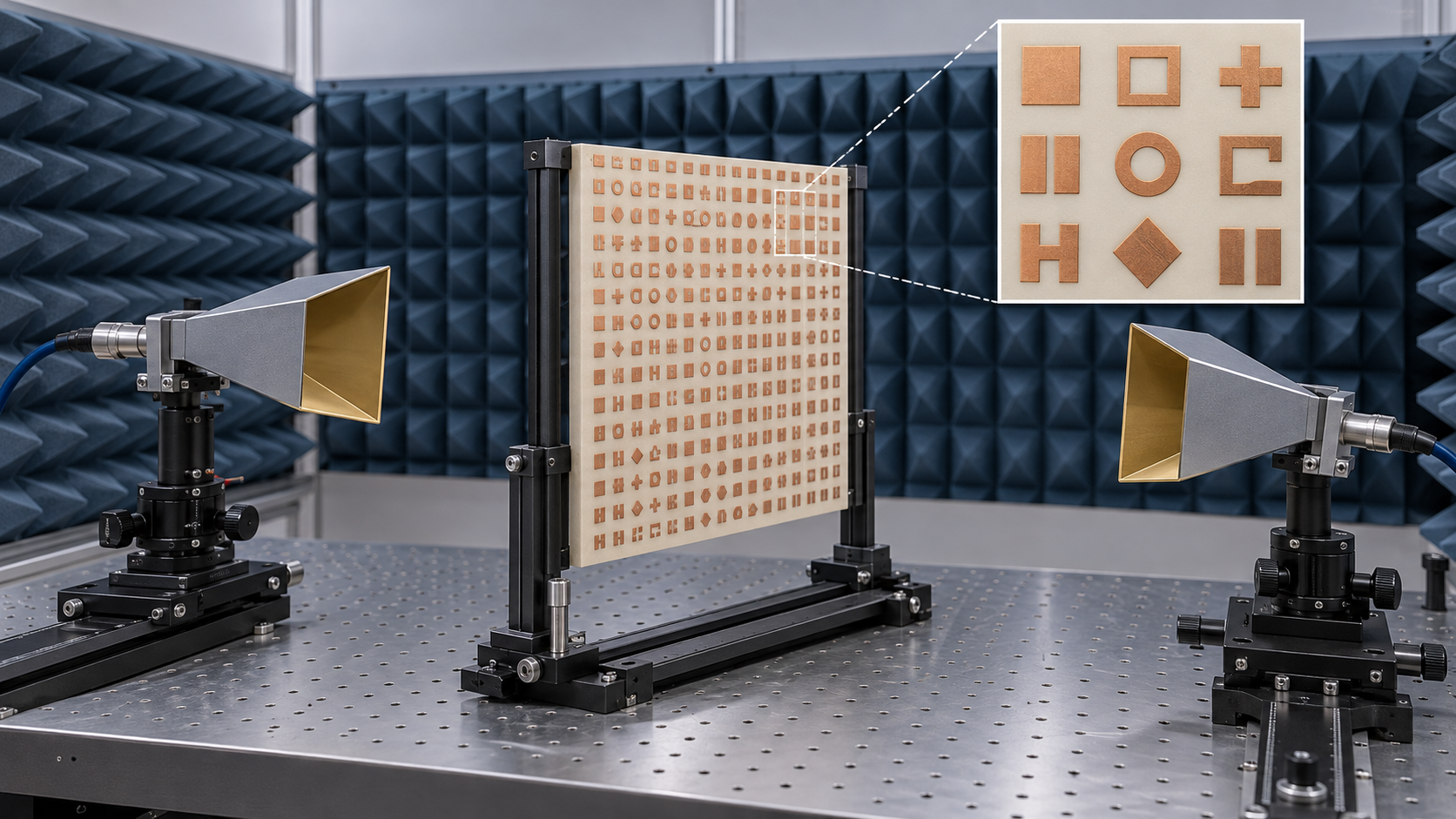 Repeated surface structures and transmitting/receiving antennas are shown