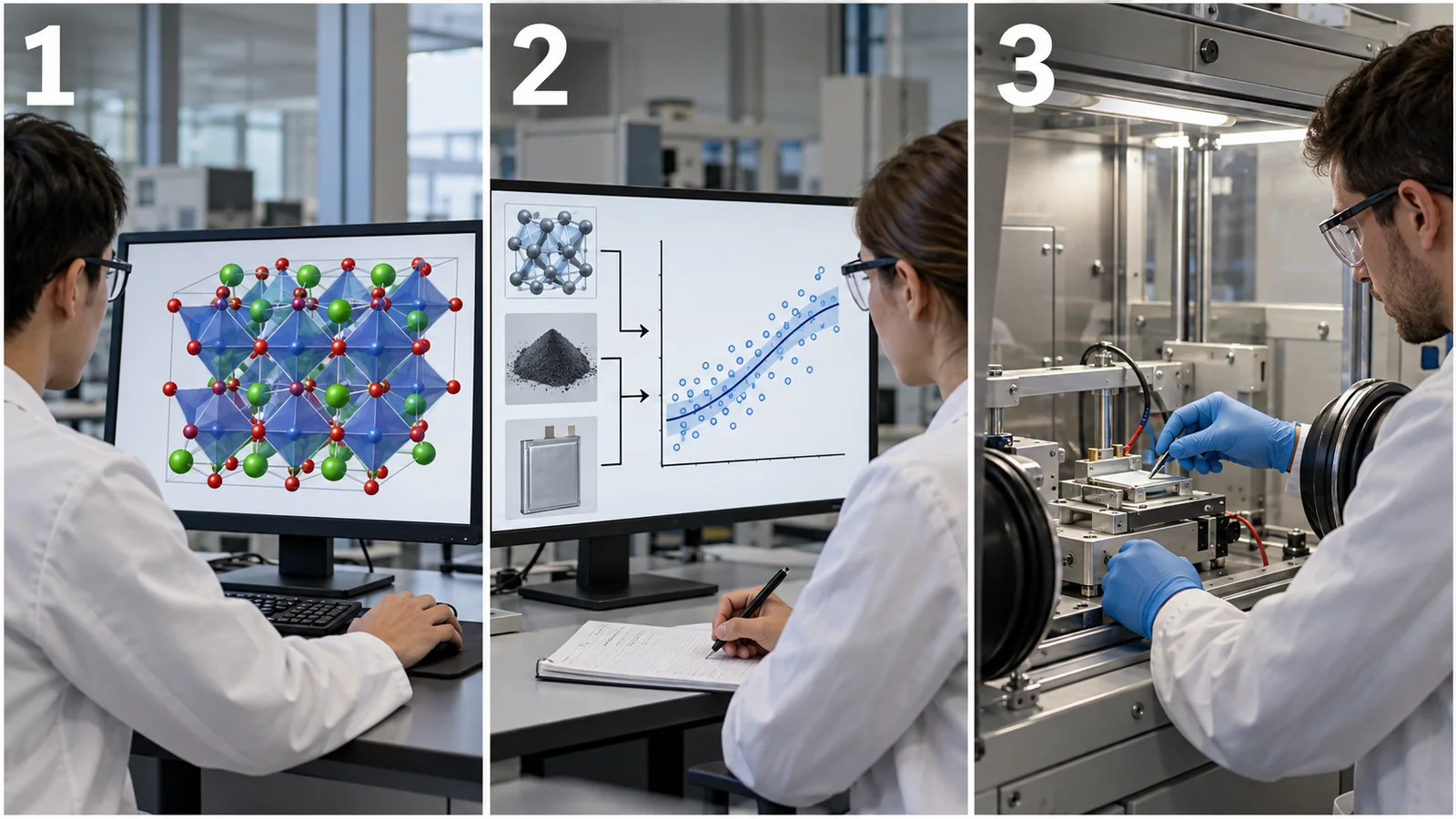 1 screen with calculations, 2 predict from experimental records, 3 choose through iterative experiments. These use different evidence.