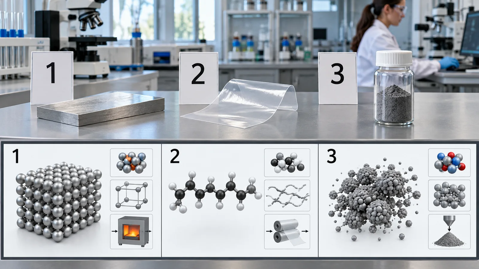 Represent materials through composition, structure and processing information. Descriptors are chosen for a task; they are not the physical specimen.