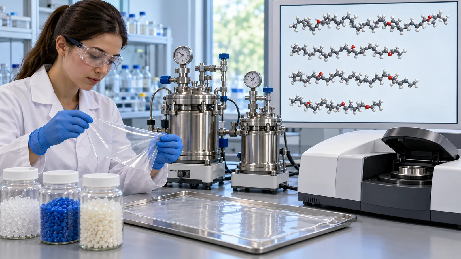 Polymers require information about chain-length and sequence distributions and processing history, not only a repeat unit.