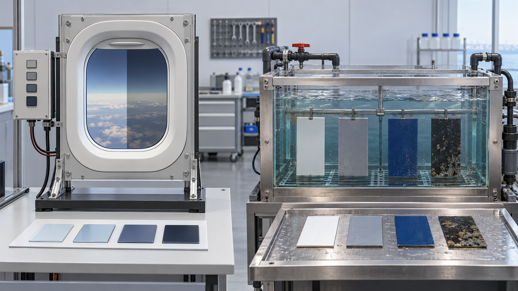 Dimmable windows and marine coatings are separate applications with different mechanisms and testing conditions.