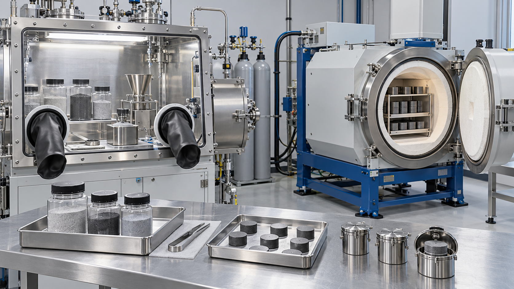 Powder handling and temperature-controlled processing are distinct