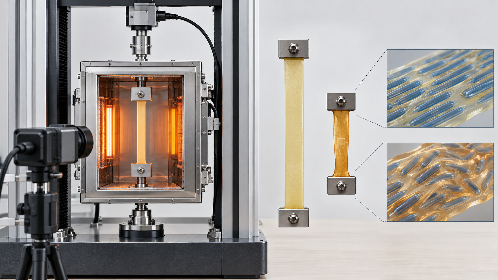 Separate states illustrate a liquid-crystal elastomer before and after heating